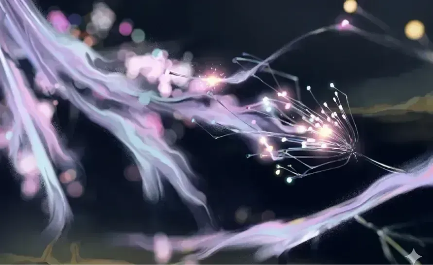 Indigo and magenta neural-flow artwork for brain activity during dreams and REM sleep — DreamSphere.